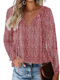 Chicmy- Loose Casual Ditsy Floral V Neck Blouse