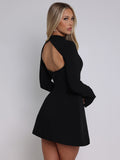 Chicmy Long Sleeve Backless Sexy Mini Dress For Women Autumn Winter New O Neck High Waist A-line Club Party Sexy Dress Elegant-Christmas Outfit