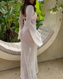 Chicmy-Sheer Crochet Knitted Long Swimsuit Cover Ups Maxi Beach Dress