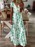 Chicmy- JFN V Neck Floral Vacation Beach Maxi Prom Dress