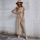 CHICMY- Solid Tie Front Wide Leg Jumpsuit Women Sex Jumpsuit