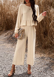 ChicMy-Fall Outfits - Women's Fall 2Piece Set Solid Ruffle Blouse Top and Wide Leg Long Pant