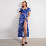 Chicmy-Summer Sun Dress Boho Off Shoulder Square Neck Short Sleeve Floral Print Bodycon Slit Vestidos Women Elegant Vacation Dresses