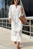 Chicmy-new fashion trend Confidence and Adventure Flower Lace V-neck Bell Sleeve Loose Midi Dress