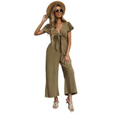 CHICMY- Solid Tie Front Wide Leg Jumpsuit Women Sex Jumpsuit