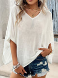 Chicmy- Plain Loose Yarn/Wool Yarn Dolman Sleeve Casual Blouse