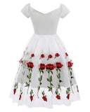 Chicmy-new fashion trend Rose Floral Embroidered V-Neck Elegant Party Pleated Mesh Overlay Vintage  Dresses