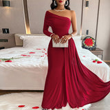 Chicmy-Elegant Off Shoulder Asymmetrical Evening Dress  Women Fashion High Waist Slim Solid Long Dress Sexy Hollow Pleated Party Dress