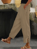 Chicmy-Loose Buttoned Cotton And Linen Linen Pants