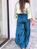 CHICMY- V-Neck Ruffle Top & Hem Split Wide Leg Pants 2Piece Set