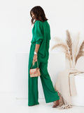 CHICMY- Women's Fashion Two Piece Set Long Loose Shirt Top and Long Wide Leg Pant Ins Style