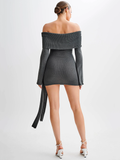 Chicmy Off-shoulder Knit Mini Dress For Women Autumn Winter New Strapless Backless Long Sleeve Ruched Draped Knitted Dress-Christmas Outfit