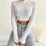 Chicmy-Ribbed Cropped Tops Basics T-shirts Women Full Sleeve O Neck T Shirt Spring Clothes Pullovers Casual Fit Tees Female Clothing