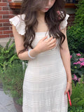 Chicmy-Bohemian Elegant Crochet Scallop Hem White Knitted Dress