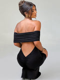 Chicmy Strapless Backless Sexy Maxi Dress For Women Black Solid Off-shoulder Sleeveless Bodycon Club Party Long Dress Elegant-Christmas Outfit