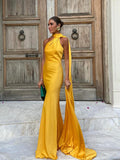 Chicmy-nye outfits Elegant Yellow Satin Long Dress Women Off Shoulder Slim Backless Prom Evening Maxi Dresses 2025 Autumn Lady Night Club Robes