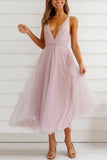 Chicmy-new fashion trend Feeling Romantic V Neck Tulle Midi Dress