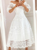 Chicmy-new fashion trend White Floral Print Elegant Puff Sleeve Slash Neck  Lace Party Prom Wedding Dresses