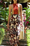 Chicmy-new fashion trend Bohemian Vintage Geometric Print Patchwork Halter Printed Dresses(No Belt)