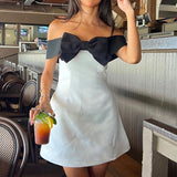 Chicmy-Cute Off Shoulder Bow Knot Petite White Dress