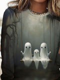 Chicmy- Halloween Crew Neck Casual T-Shirt Family Of Ghosts Pattern Print Funny Women's T-shirt Halloween 2024 New Long Sleeves T shirt Tops Fashion Y2K Clothes Streetwear