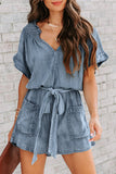 CHICMY- Street Solid Make Old V Neck Short Sleeve High Waist Loose Denim Jumpsuits