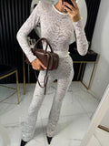 Chicmy Lace Print Long Sleeve Jumpsuits Women Overalls Fashion Autumn Winter New Two Layer O Neck Slim Fit Sexy Jumpsuits-Christmas Outfit