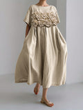 Chicmy-new fashion trend Classy 3D Flowers PLeated Linen Blend Maxi Dress