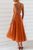 Chicmy-new fashion trend Feeling Romantic V Neck Tulle Midi Dress