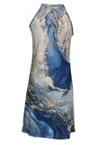 Chicmy-new fashion trend Gold Marble Print Ocean Wave Halter Neck Dress, Elegant Beach Sleeveless Loose Vacation Dress, Women's Clothing