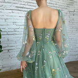 Chicmy-Retro Floral Flower Embroidered Maxi Prom Tulle Formal Gown Dress