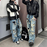 Chicmy-90s streetwear Blue hole design high street popular high waisted jeans men y2k baggy hip hop fashion trend straight wide leg pants 2023 vintage