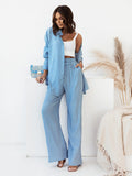 CHICMY- Women's Fashion Two Piece Set Long Loose Shirt Top and Long Wide Leg Pant Ins Style