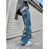 Chicmy-90s streetwear Blue hole design high street popular high waisted jeans men y2k baggy hip hop fashion trend straight wide leg pants 2023 vintage