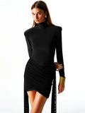 Chicmy Turtleneck Long Sleeve Sexy Mini Dress For Women New Fashion Draped Ruched Bodycon Club Party Dress Elegant New Dresses-Christmas Outfit