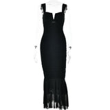 Chicmy Hollow Out Backless Ruched Maxi Dress For Women Robe Elegant Spaghetti Strap Sleeveless Bodycon Party Long Dress-Christmas Outfit