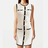 Chicmy-Contrast Trim Pearl Button Knitted Mini Dress