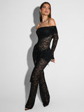 Chicmy Lace See Through Long Sleeve Sexy Jumpsuit Women Fashion Lace Off-shoulder Bodycon High Waist Club Party Jumpsuits-Christmas Outfit