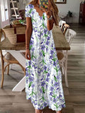 Chicmy- JFN V Neck Floral Vacation Beach Maxi Prom Dress