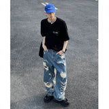 Chicmy-90s streetwear Blue hole design high street popular high waisted jeans men y2k baggy hip hop fashion trend straight wide leg pants 2023 vintage