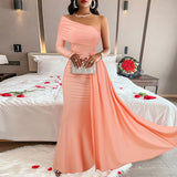 Chicmy-Elegant Off Shoulder Asymmetrical Evening Dress  Women Fashion High Waist Slim Solid Long Dress Sexy Hollow Pleated Party Dress