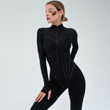 Chicmy Autumn Sexy Bodycon Playsuit Women Jumpsuit O Neck Short Sleeve Zipper Bodysuit Female Elegant Slim Playsuits Rompers-Christmas Outfit