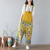 CHICMY- Women's Tribal Vintage Jumpsuit Floral Print Loose Jumpsuit Overall Denim Jumpsuit