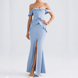 Chicmy-Fashion Sleeveless Solid Evening Dress 2025 Women's Strapless Ruffle Slim Long Dress Sexy Off Shoulder High Waist Mermaid Dress