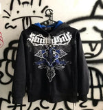 Chicmy-90s streetwear Trendy sports letter skull print cardigan hoodie men's Y2K baggy goth casual retro youth fitness long-sleeved street sweatshirts