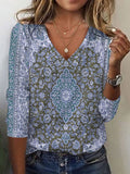 Chicmy- Casual V Neck Loose Ethnic T-Shirt