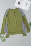 Chicmy-Winter Outfits Women's Autumn Green Sweatshirt Striped Patchwork Sleeve Half Button Sweatshirt