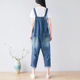 CHICMY- Women's Retro Embroidery Floral Denim Jumpsuit Overall Loose Workwear Jumpsuit for Street School