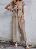 CHICMY- Solid Tie Front Wide Leg Jumpsuit Women Sex Jumpsuit