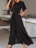 Chicmy--Elegant Crew Neck Lace Loose Jumpsuit(Customized version)